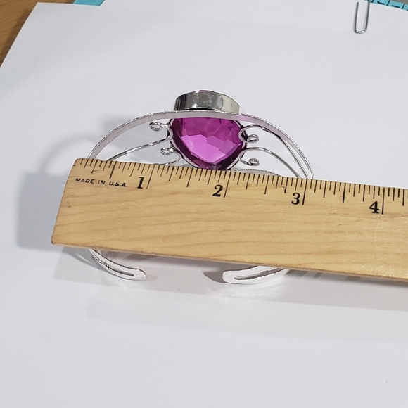 Pink Rubellite bracelet, 925 silver large pink rubellite adjustable cuff bangle - Picture 8 of 13